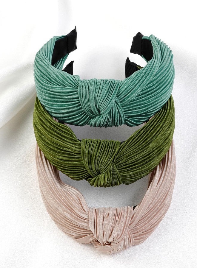 AIBFRID 3 Packs Headbands for Women Girls Fashion Wide Top Knotted Head Bands for Women’s Hair Non Slip Thick Elastic Satin Summer Womens Hairbands Cute Solid Color Hair Accessories - Image 1